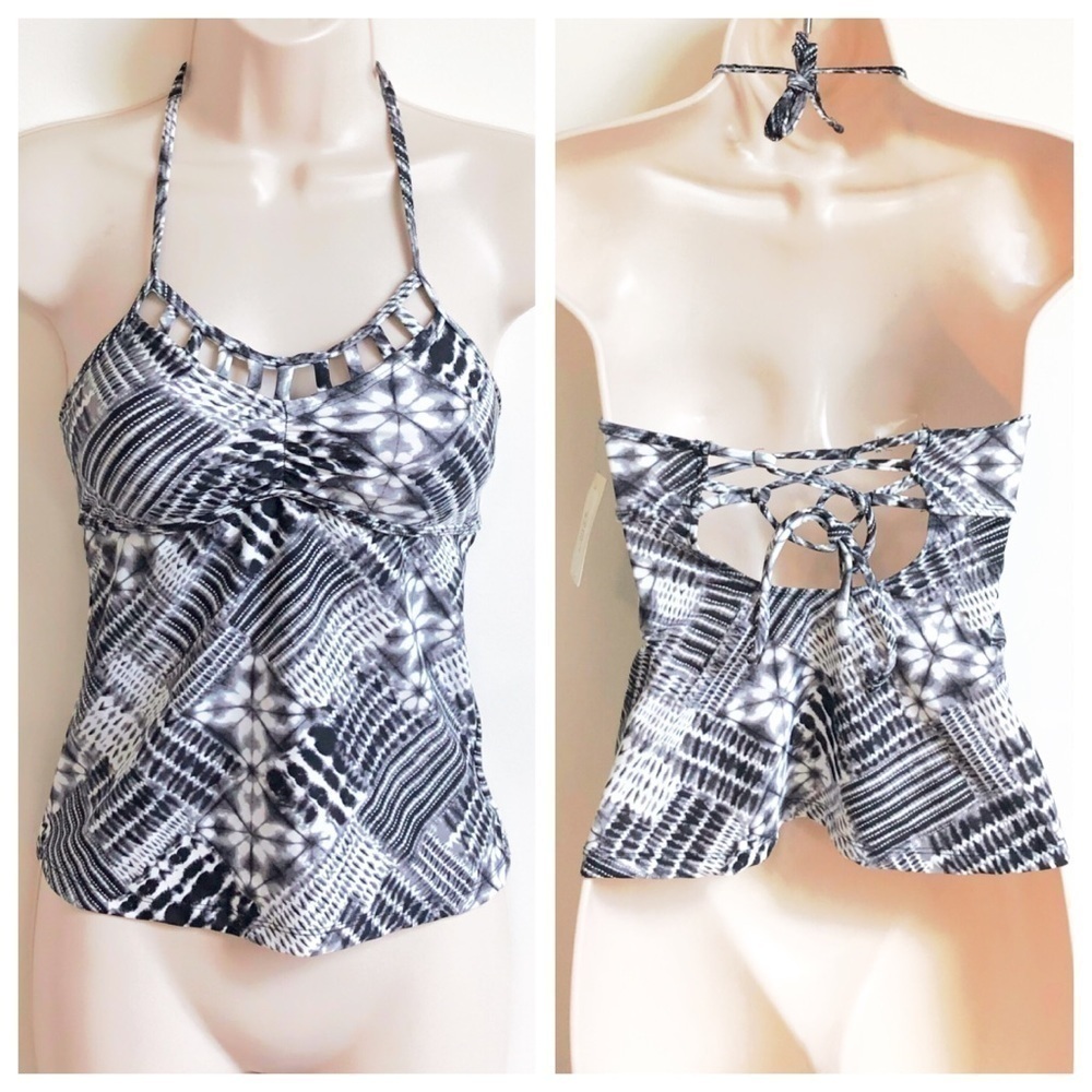 🆕 SO tie dye black halter tankini swim top xs